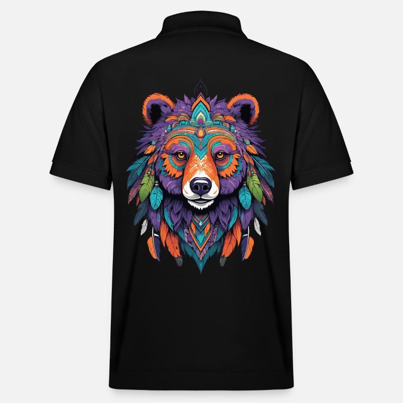 ours Mandala plumes Design ésotérique - Polo PREPSTER bio Stanley/Stella Unisexe - noir