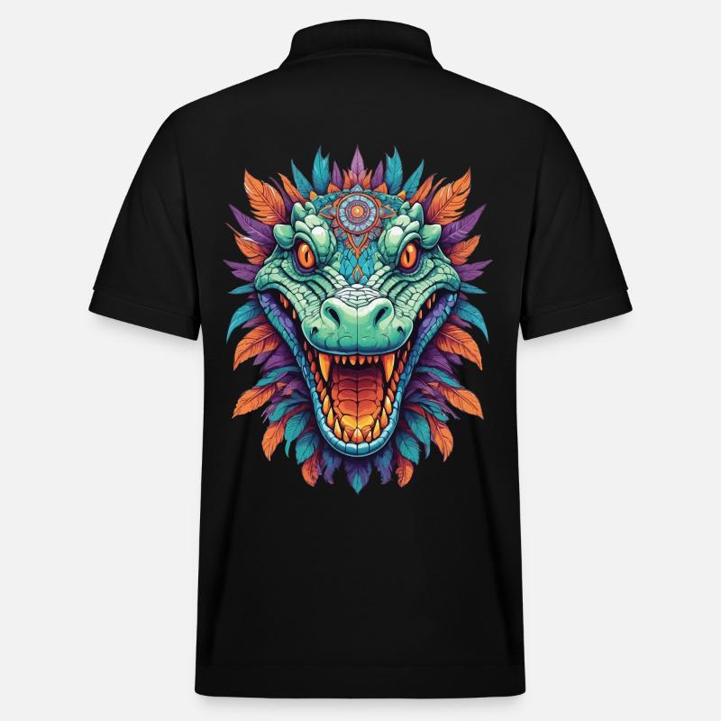 Krokodil Mandala Tiergeist Traumfänger Design - Stanley/Stella Unisex Bio-Poloshirt PREPSTER - Schwarz