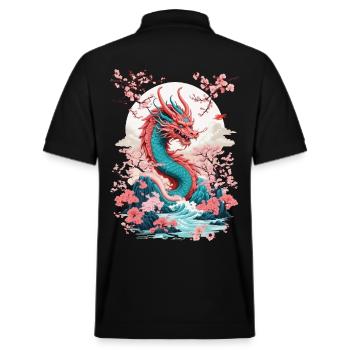 Japanischer Drache Aesthetic Streetwear Design - Stanley/Stella Unisex Bio-Poloshirt PREPSTER - Schwarz - Hinten - Andy (188cm)
