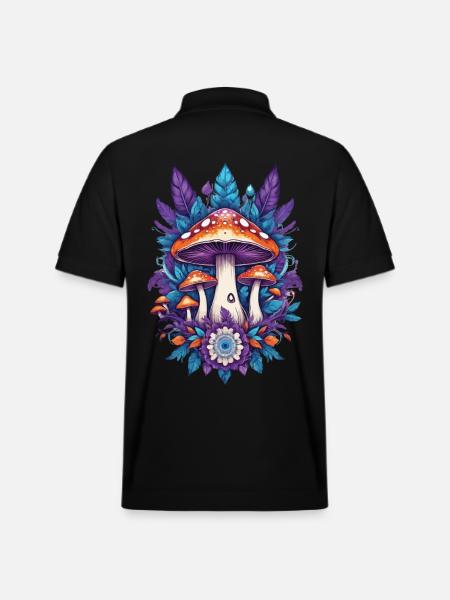 Mushrooms Feather Mandala Spiritual Design - Stanley/Stella Unisex Organic Polo Shirt PREPSTER - black