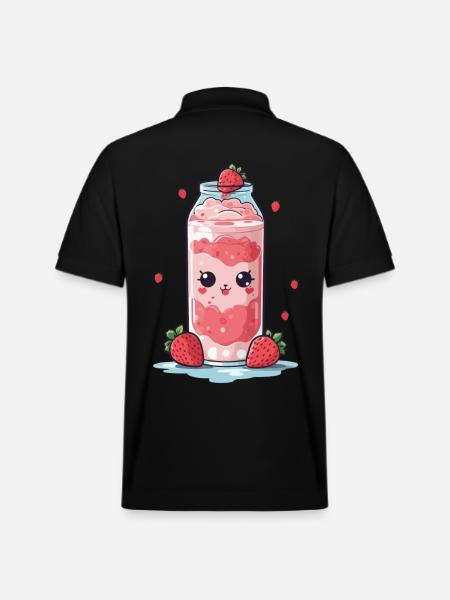 Raspberries Kawaii Anime Milkshake Fun - Stanley/Stella Unisex Organic Polo Shirt PREPSTER - black