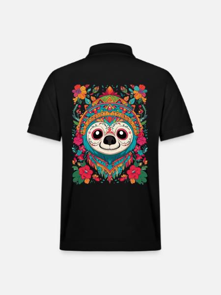 Sloth Iconic Sugar Skull Mexico - Stanley/Stella Unisex Organic Polo Shirt PREPSTER - black
