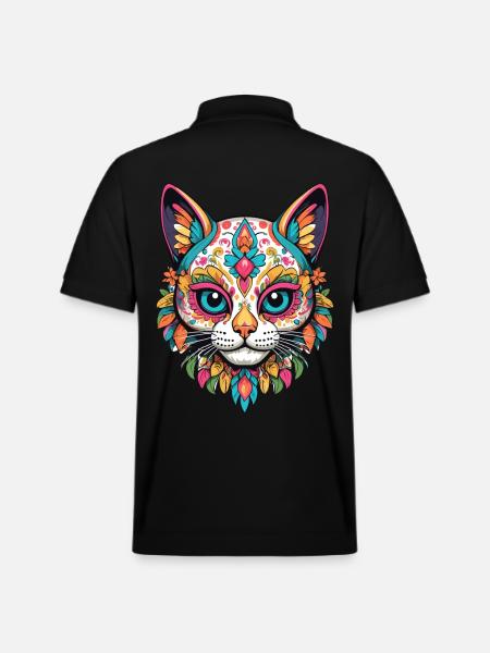 Cat Iconic Sugar Skull Mexican - Stanley/Stella Unisex Organic Polo Shirt PREPSTER - black