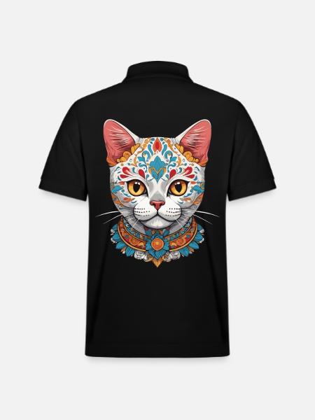Cat Iconic Sugar Skull Mexican - Stanley/Stella Unisex Organic Polo Shirt PREPSTER - black
