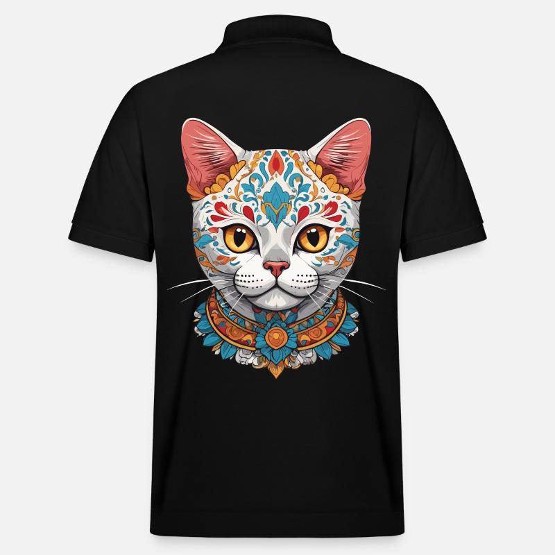 Cat Iconic Sugar Skull Mexican - Stanley/Stella Unisex Organic Polo Shirt PREPSTER - black
