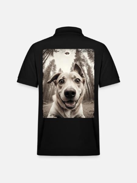 Dogs Selfie Alien Spaceship Funny - Stanley/Stella Unisex Organic Polo Shirt PREPSTER - black