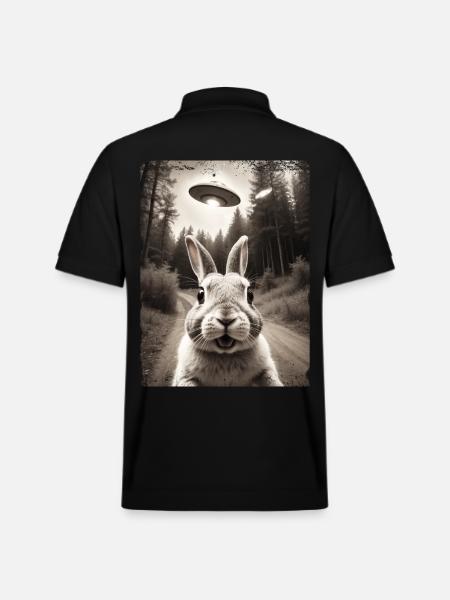 Funny Bunny Selfie Alien Spaceship - Stanley/Stella Unisex Organic Polo Shirt PREPSTER - black