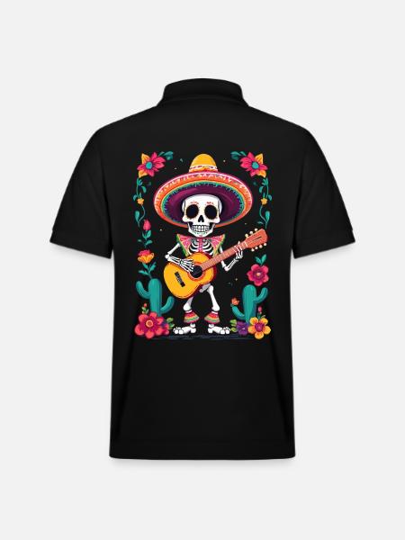 Mexican Mariachi Skeleton Guitarist Fiesta - Stanley/Stella Unisex Organic Polo Shirt PREPSTER - black