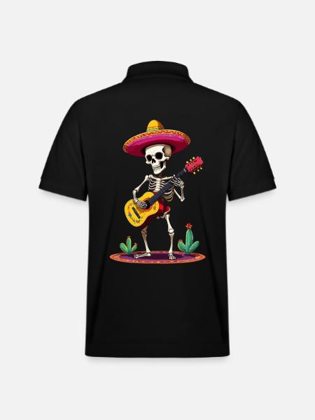 Mexican mariachi skeleton guitarist - Stanley/Stella Unisex Organic Polo Shirt PREPSTER - black