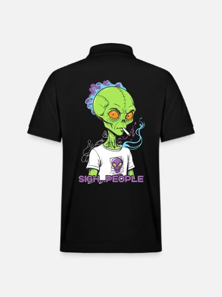 Funny Alien Saying Cigarette Smoke - Stanley/Stella Unisex Organic Polo Shirt PREPSTER - black