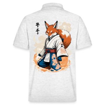 Kitsune Samurai Fuchs Vintage Ukiyo-e Stil - Stanley/Stella Unisex Bio-Poloshirt PREPSTER - Weiß meliert - Hinten - Andy (188cm)
