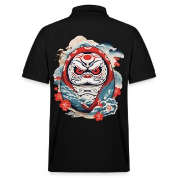 Japanese Daruma Aesthetic Yokai Vintage - Stanley/Stella Unisex Organic Polo Shirt PREPSTER - black - Back - Andy (188cm)