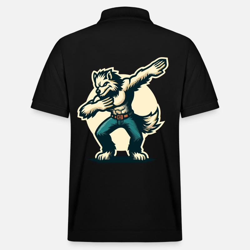 Dabbing Werewolf Funny Dabbing Design - Stanley/Stella Unisex Organic Polo Shirt PREPSTER - black