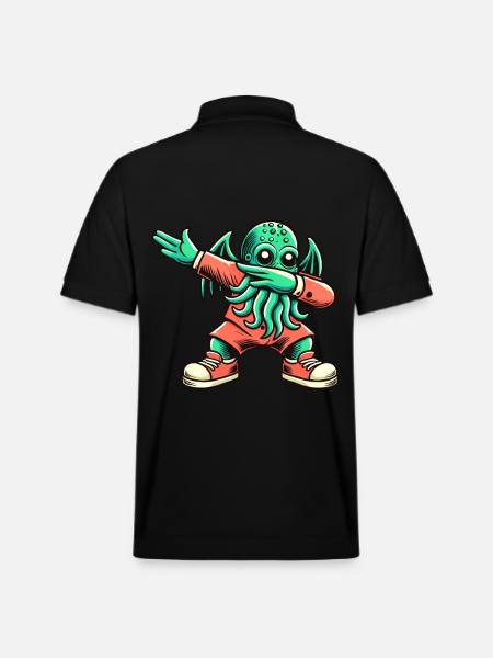 Funny Dabbing Cthulhu Dabbing Design - Stanley/Stella Unisex Organic Polo Shirt PREPSTER - black