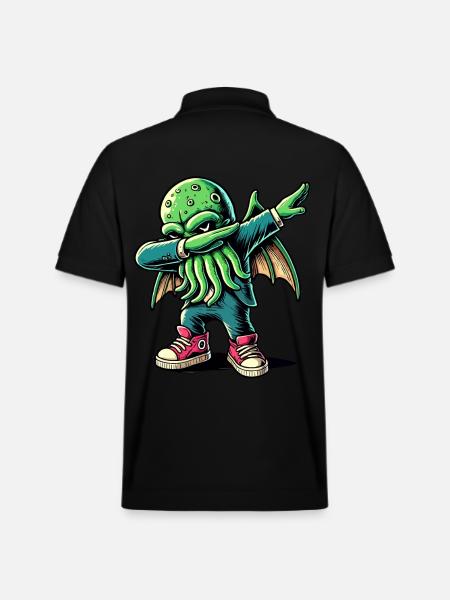 Funny Dabbing Cthulhu Dabbing Design - Stanley/Stella Unisex Organic Polo Shirt PREPSTER - black