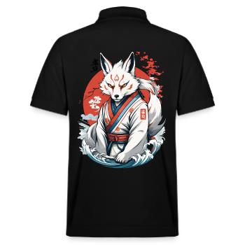 Kitsune Samurai Fuchs Vintage Ukiyo-e Stil - Stanley/Stella Unisex Bio-Poloshirt PREPSTER - Schwarz - Hinten - Andy (188cm)