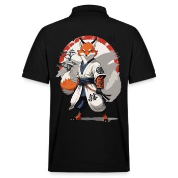 Kitsune Samurai Fuchs Vintage Ukiyo-e Stil - Stanley/Stella Unisex Bio-Poloshirt PREPSTER - Schwarz - Hinten - Andy (188cm)