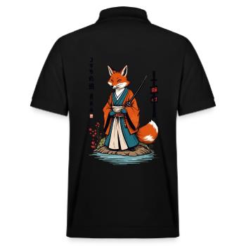 Kitsune Samurai Fuchs Vintage Ukiyo-e Stil - Stanley/Stella Unisex Bio-Poloshirt PREPSTER - Schwarz - Hinten - Andy (188cm)