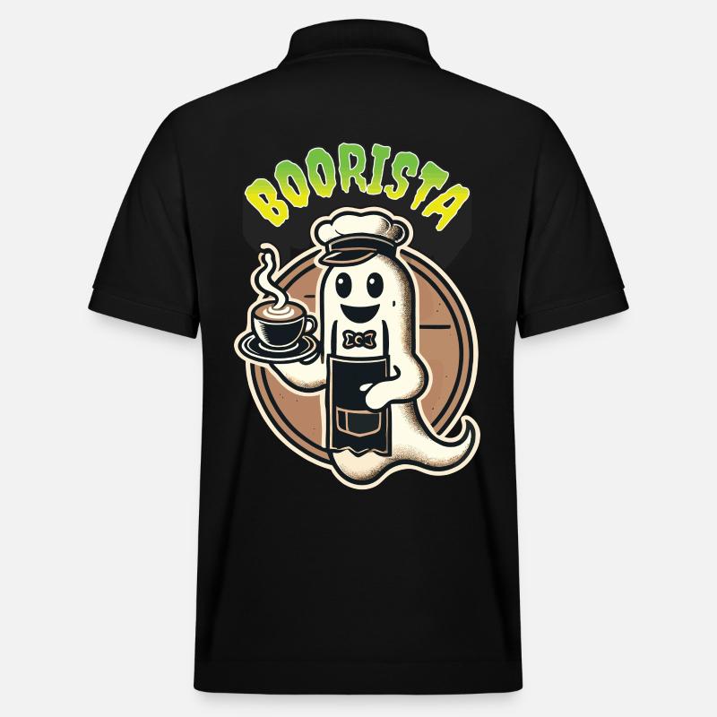 Funny Coffee Saying Spooky Ghosts - Stanley/Stella Unisex Organic Polo Shirt PREPSTER - black