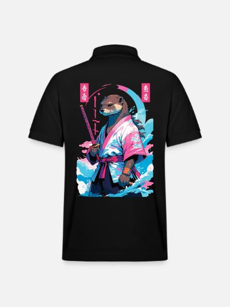Samurai Otter Aesthetic Vaporwave Asian Style - Stanley/Stella Unisex Organic Polo Shirt PREPSTER - black