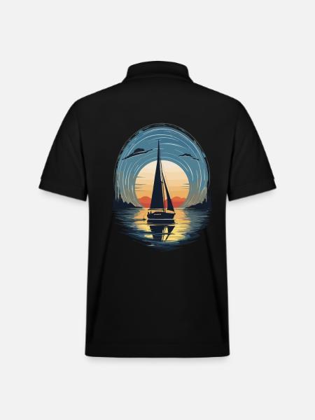 Sunset Sailboat Adventure Sea - Stanley/Stella Unisex Organic Polo Shirt PREPSTER - black