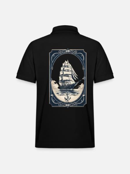Maritime Sailing Ship Adventure Romance - Stanley/Stella Unisex Organic Polo Shirt PREPSTER - black