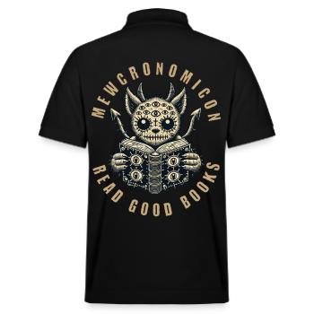 Mewcronomicon Lies Gute Bücher - Stanley/Stella Unisex Bio-Poloshirt PREPSTER - Schwarz - Hinten - Andy (188cm)