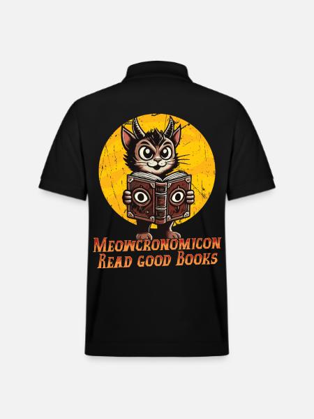 Meowcronicon Read Good Books Cat - Stanley/Stella Unisex Organic Polo Shirt PREPSTER - black