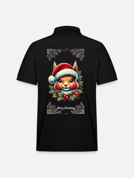 Merry Christmas Squirrel Artwork - Stanley/Stella Unisex Organic Polo Shirt PREPSTER - black