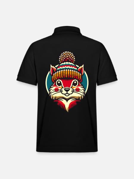 Merry Christmas Squirrel Winter Hat - Stanley/Stella Unisex Organic Polo Shirt PREPSTER - black