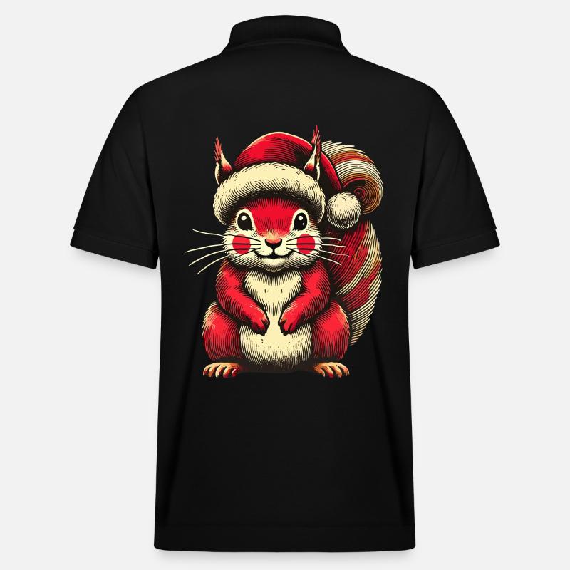 Niedliches Eichhörnchen Mit Weihnachtsmütze - Stanley/Stella Unisex Bio-Poloshirt PREPSTER - Schwarz