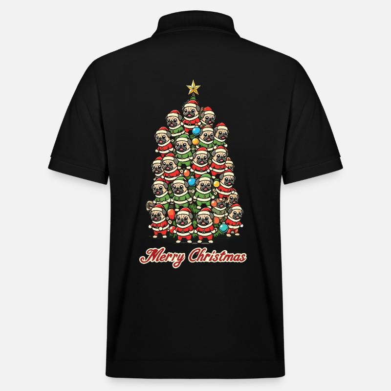 Fröhliche Weihnachten Mops Weihnachtsbaum - Stanley/Stella Unisex Bio-Poloshirt PREPSTER - Schwarz