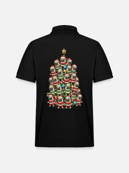 Merry Pug Christmas Tree - Stanley/Stella Unisex Organic Polo Shirt PREPSTER - black