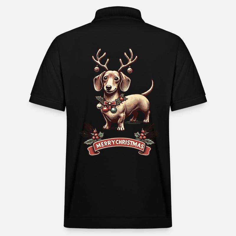 Joyeux Noël Teckel Motif Renne - Polo PREPSTER bio Stanley/Stella Unisexe - noir
