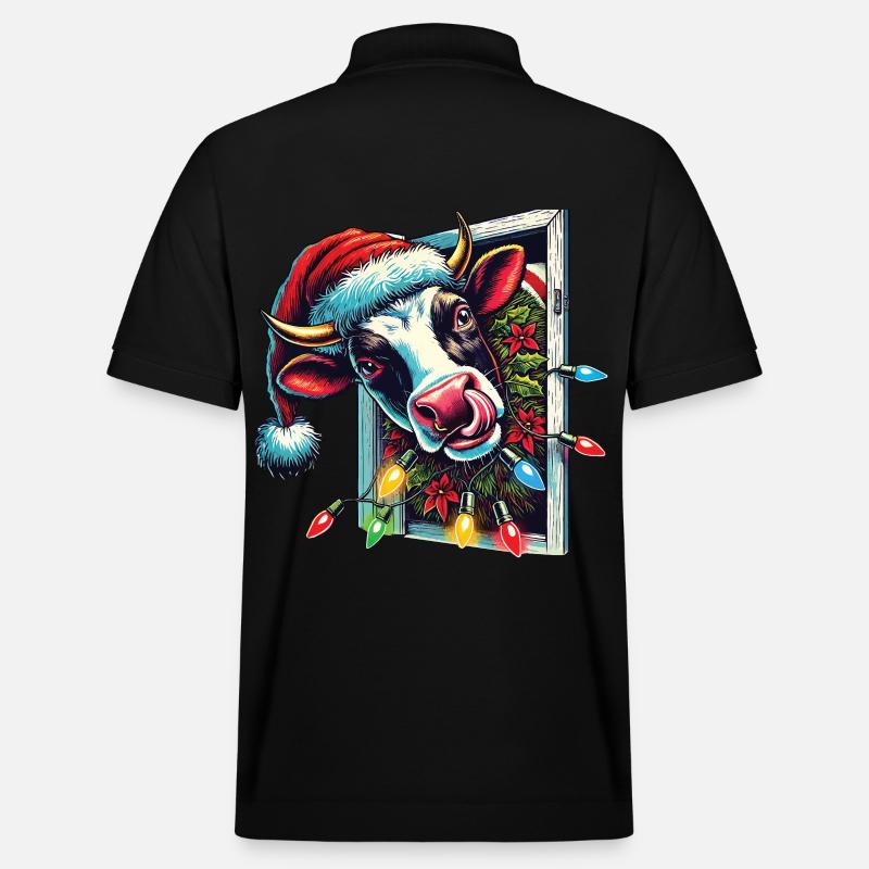 Lustige Weihnachtskuh Mit Lichtern - Stanley/Stella Unisex Bio-Poloshirt PREPSTER - Schwarz