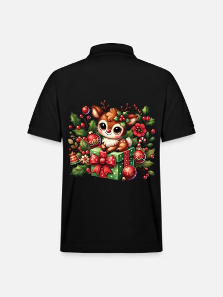 Cute Christmas Reindeer With Gift - Stanley/Stella Unisex Organic Polo Shirt PREPSTER - black