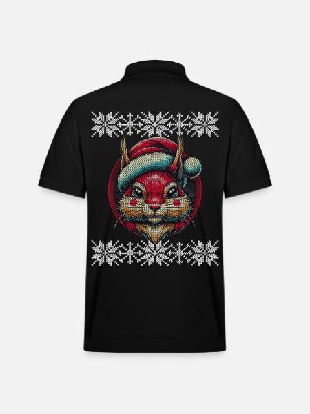 Fröhliches Weihnachts-Eichhörnchen-Motiv - Stanley/Stella Unisex Bio-Poloshirt PREPSTER - Schwarz