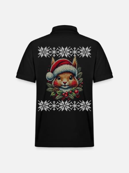 Christmas squirrel with cap - Stanley/Stella Unisex Organic Polo Shirt PREPSTER - black