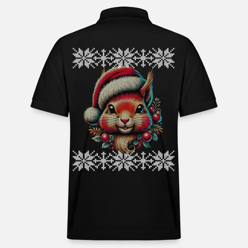 Niedliches Weihnachts-Eichhörnchen Mit Mütze - Stanley/Stella Unisex Bio-Poloshirt PREPSTER - Schwarz