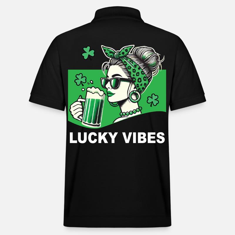 Saint-Patrick Lucky Vibes Shamrock - Polo PREPSTER bio Stanley/Stella Unisexe - noir