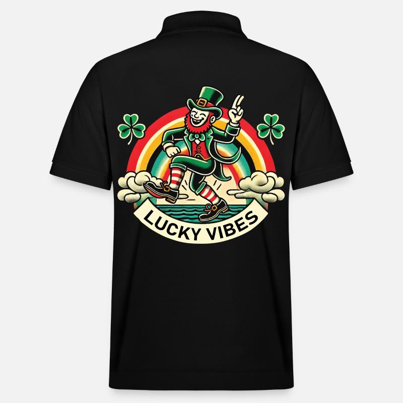 Saint-Patrick Lucky Vibes Arc-en-ciel - Polo PREPSTER bio Stanley/Stella Unisexe - noir