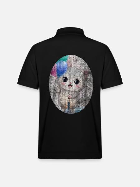 Kätzchen Katze mit Luftballon Gemälde - Stanley/Stella Unisex Bio-Poloshirt PREPSTER - Schwarz