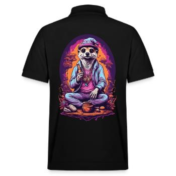 Psychedelic Meerkat Art Goa Design - Stanley/Stella Unisex Organic Polo Shirt PREPSTER - black - Back - Andy (188cm)