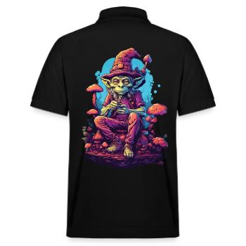 Alien Psychedelic Art Forest Mushrooms Music - Stanley/Stella Unisex Organic Polo Shirt PREPSTER - black - Back - Andy (188cm)
