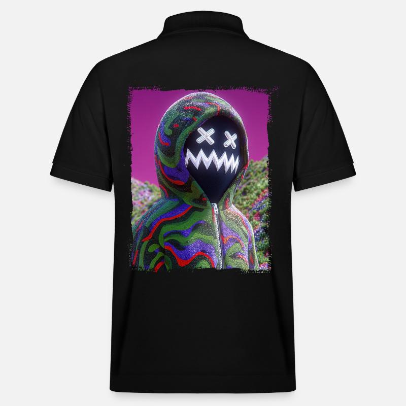 Psychedelic Maskenfigur Neon Glitch Grafik - Stanley/Stella Unisex Bio-Poloshirt PREPSTER - Schwarz