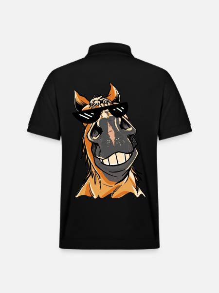 Meme Hest Heste Briller Solbriller - Stanley/Stella PREPSTER økologisk unisex poloshirt - sort