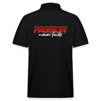 Passion Never Fails - Stanley/Stella Unisex Bio-Poloshirt PREPSTER - Schwarz - Hinten - Andy (188cm)