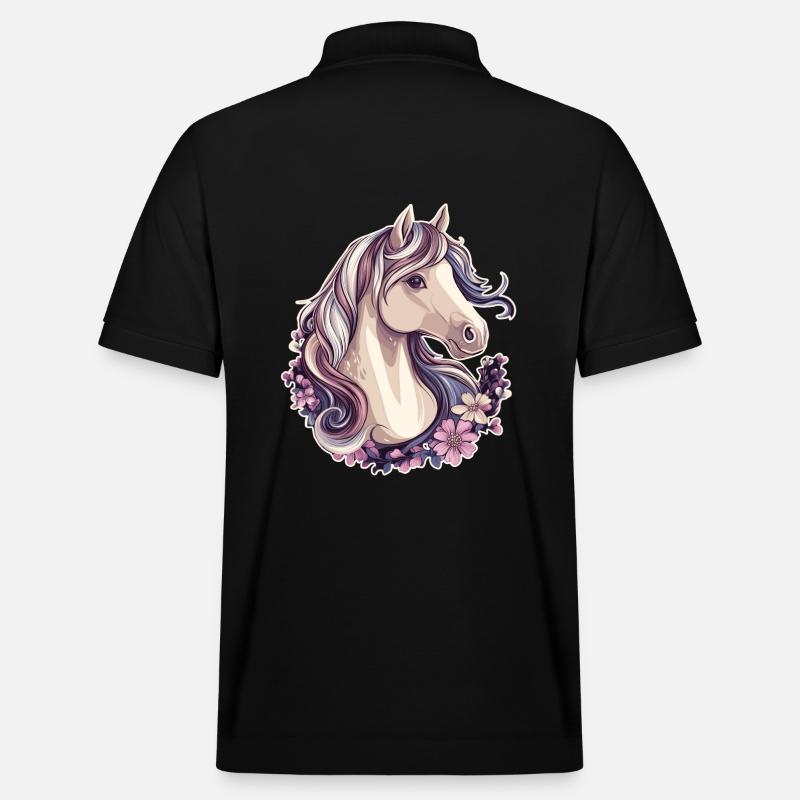 Cheval Cheval Motif Fleurs - Polo PREPSTER bio Stanley/Stella Unisexe - noir