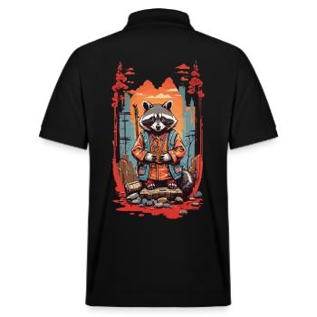 Japanischer Waschbär Ästhetik Retro Design - Stanley/Stella Unisex Bio-Poloshirt PREPSTER - Schwarz - Hinten - Andy (188cm)