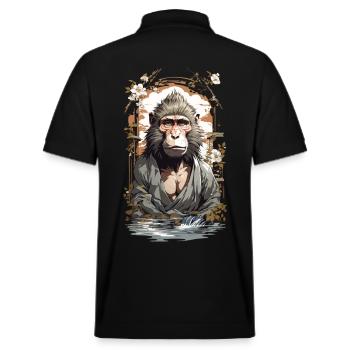 Figure mythique singe fleurs de cerisier Ukiyo-E Style Vintage - Polo PREPSTER bio Stanley/Stella Unisexe - noir - Dos - Andy (188cm)